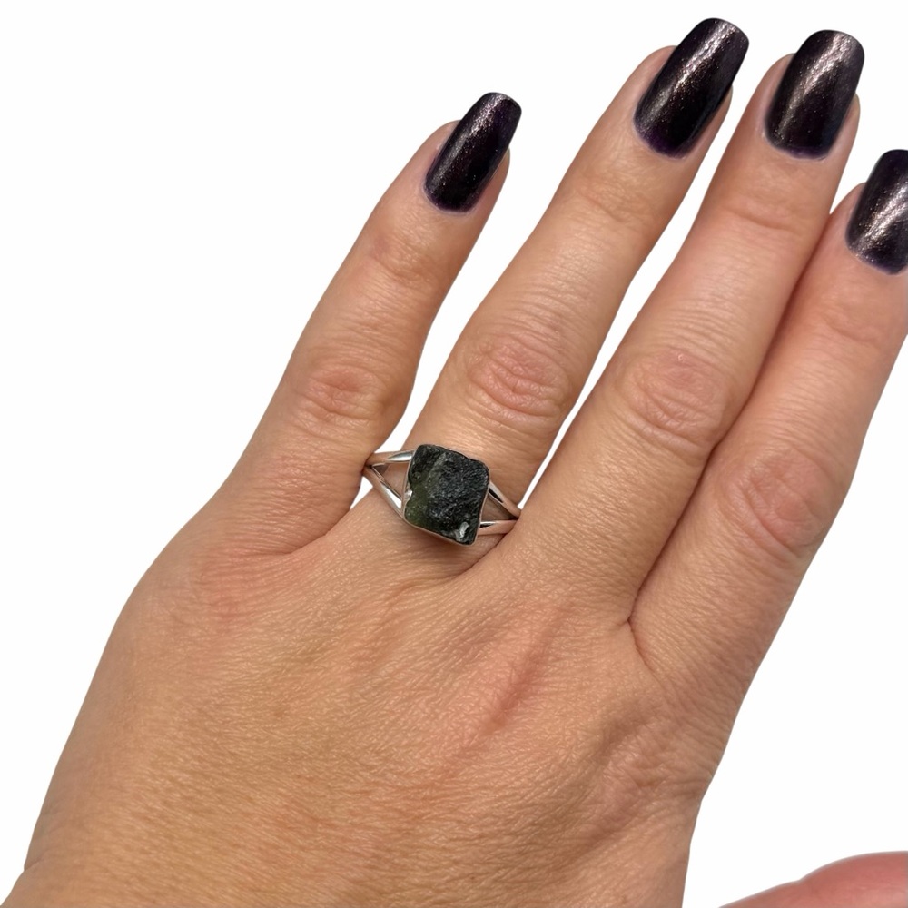 Moldavite Ring Size 9 Solid 925 Sterling Silver - image 2